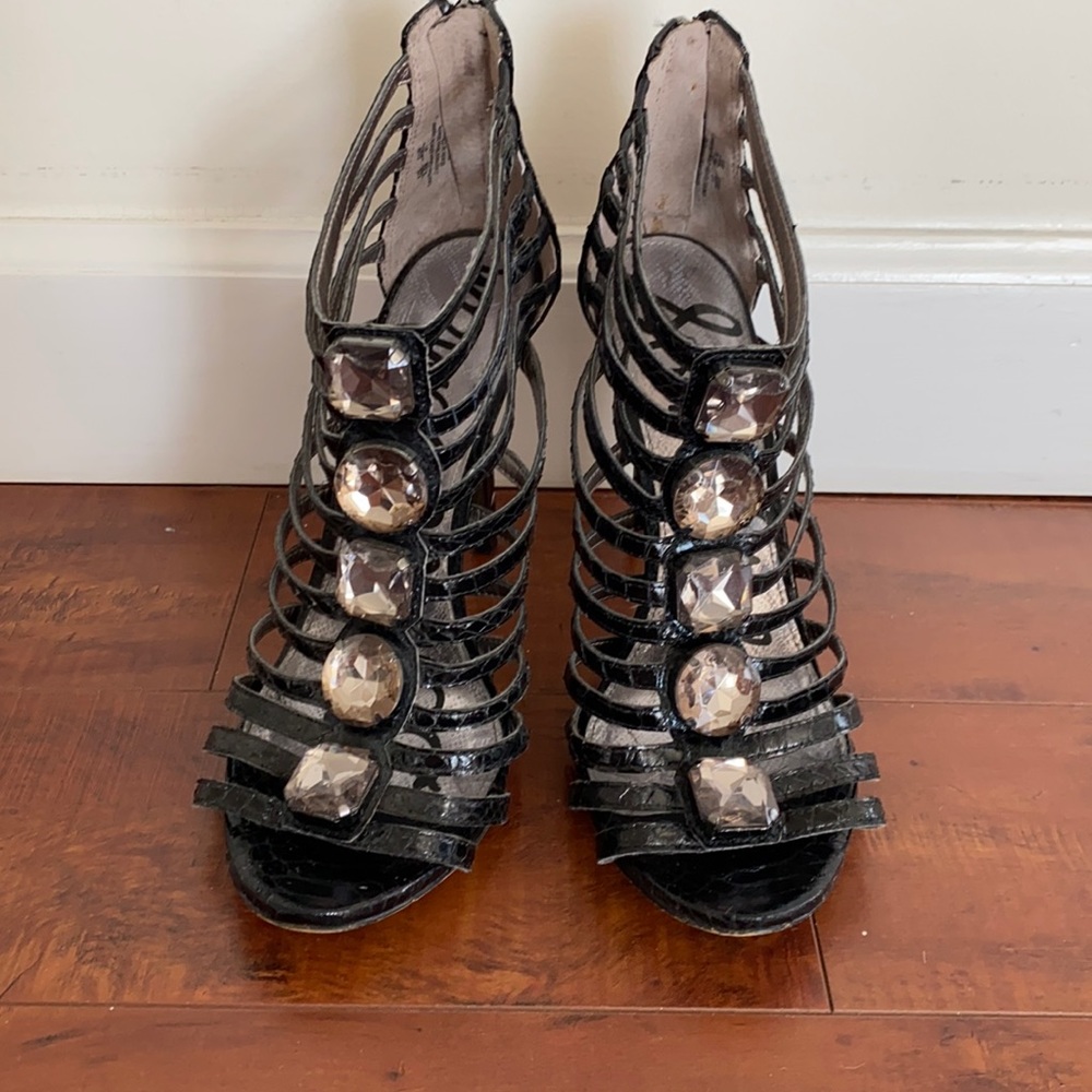 SAM EDELMAN | Snakeskin Print Ankle Caged Sandals